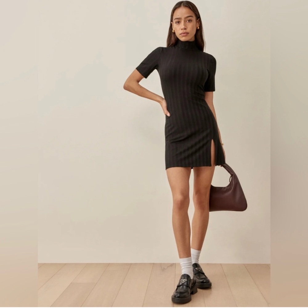 Reformation Ribbed Little Black Dress S